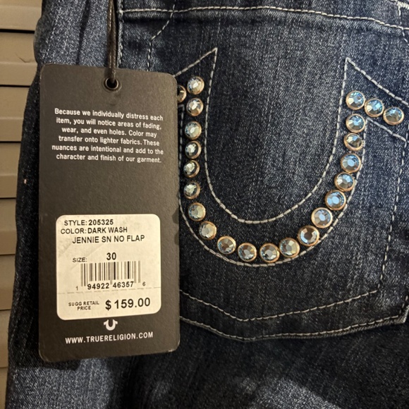 True Religion Curvy Skinny Jeans with Swarovski Crystals Size 30 - New With Tags - Picture 1 of 8